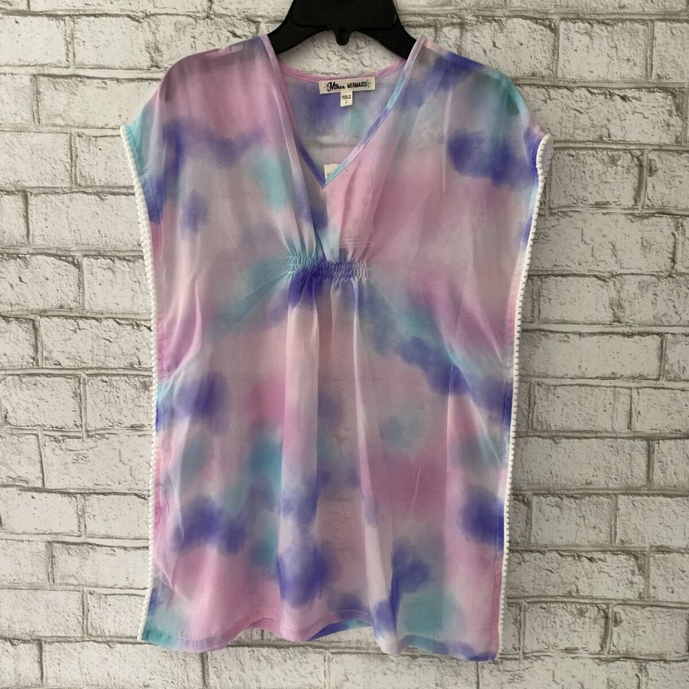 Miken Big Girls Swim Cover Up Tunic Multi Tie Dye